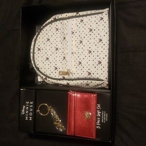 Disney Minnie Mouse 3 pcs Gift Set - Mini Backpack, ID Card Wallet, keychain